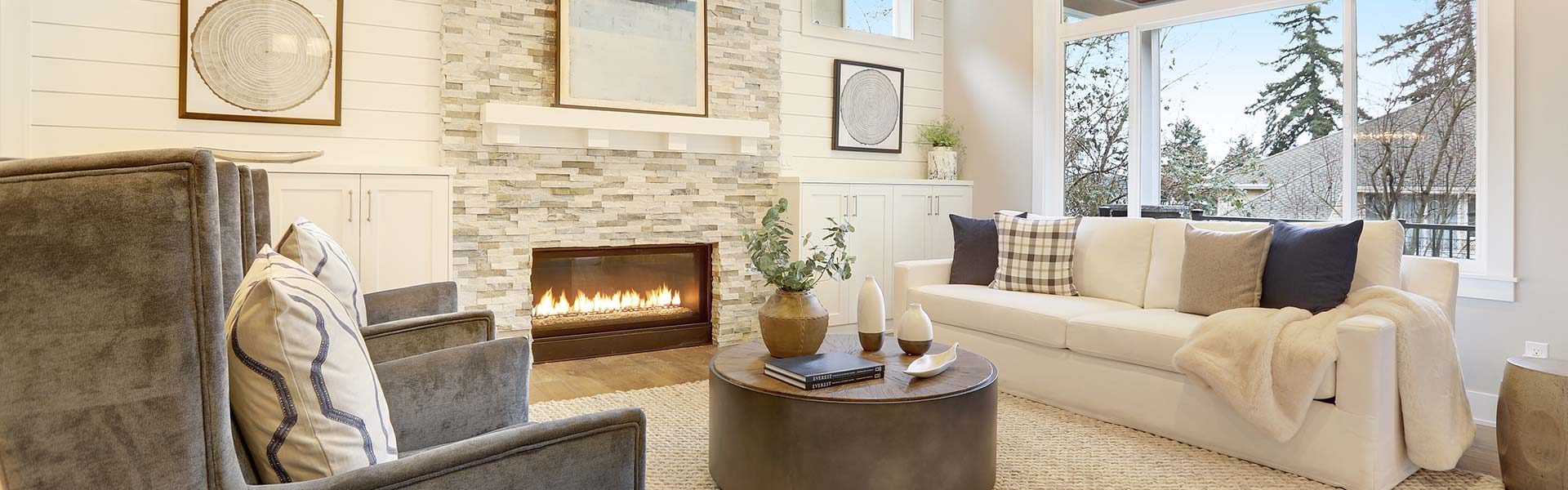neutral color custom home living room design