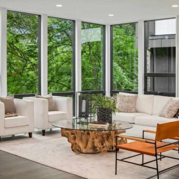 interior living space in a new home in Washington with biophilic design