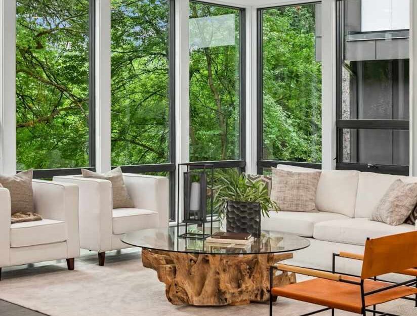 interior living space in a new home in Washington with biophilic design